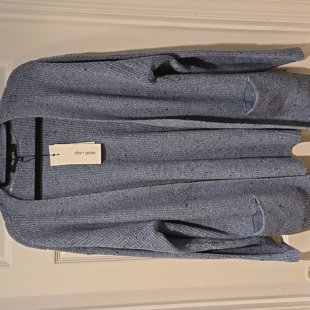 (New) Chloe + Jasmine Women's Blue-Grey Cardigan Sweater Size XL